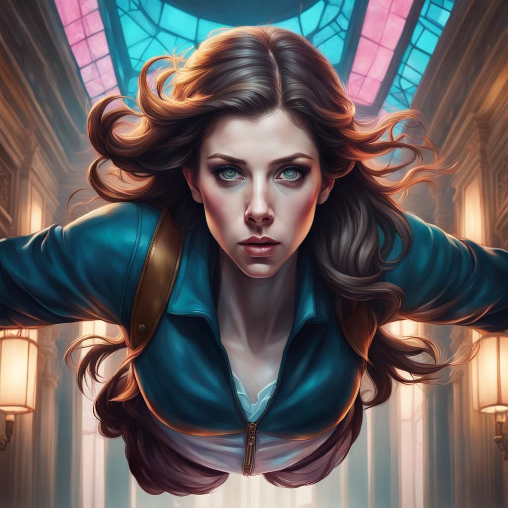 Anna Kendrick Portrait Standing on Ceiling, 8k Art