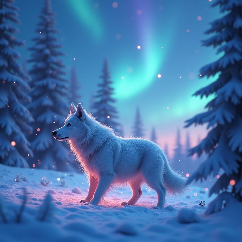 Majestic Snow Sleigh Dog Under Aurora Borealis