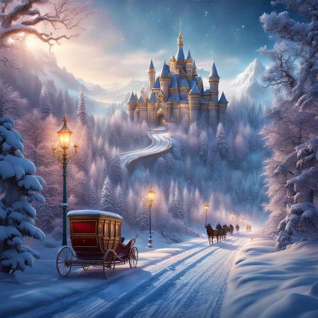 Fairytale Winter Road to the Palace: Fantasy Concept Art