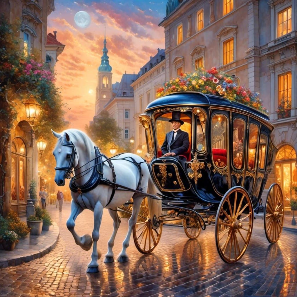 Majestic Horse-Drawn Carriage in Vienna at Night