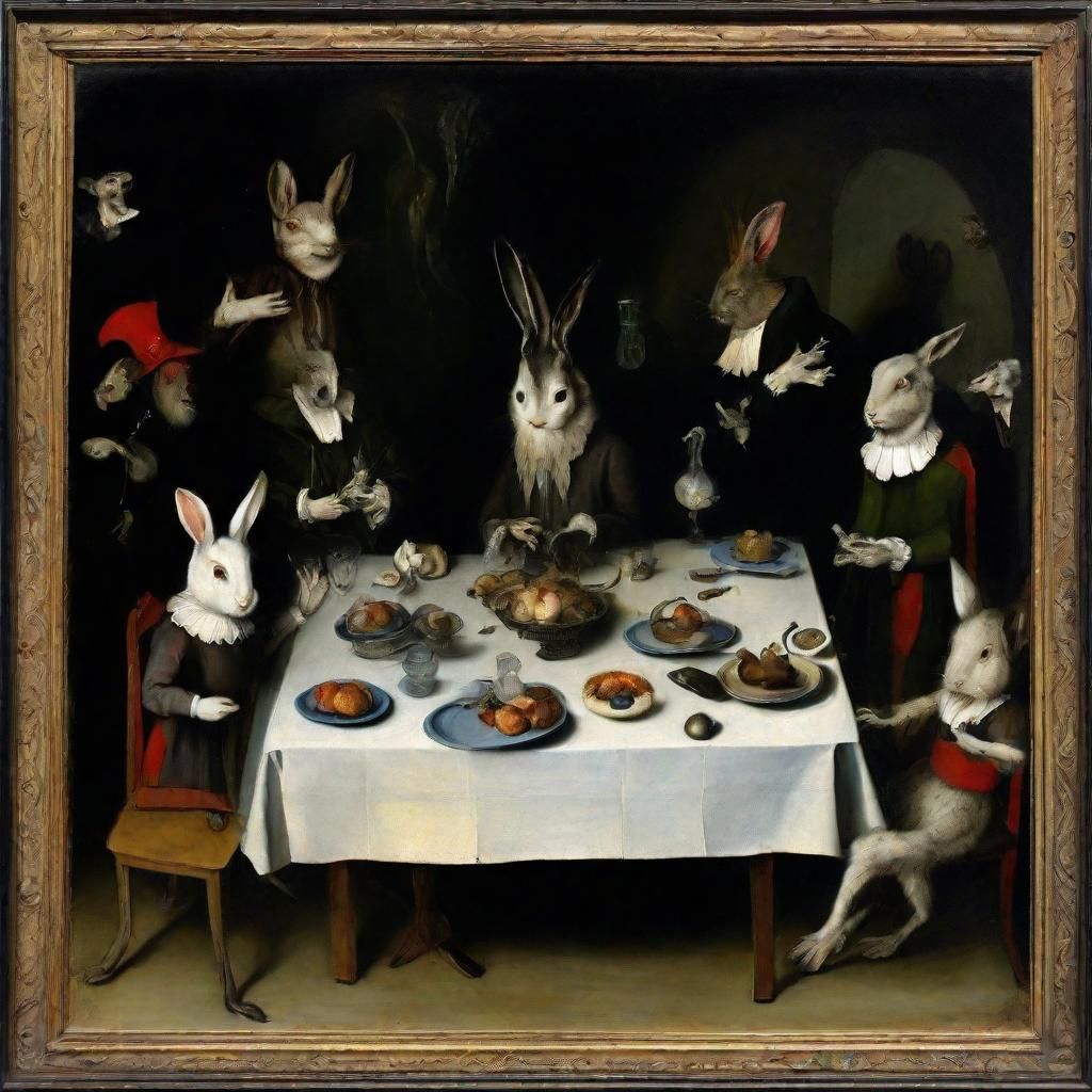 Cursed Rabbit at Table in Surrealist Style