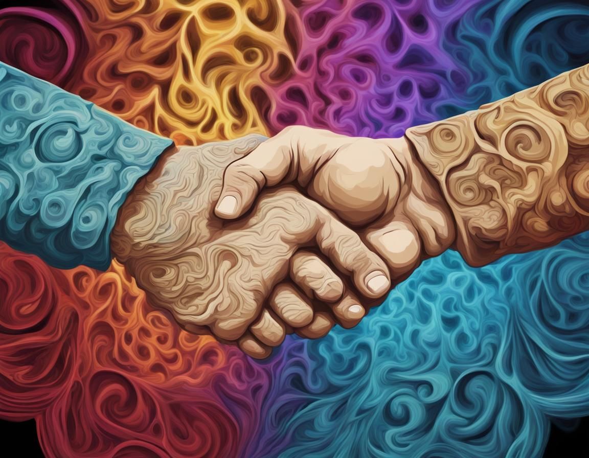 fist bump, common ground,, acrylic, intricate detail, high resoluion, vivid, vibrant, abstract vector fractal, wave func...