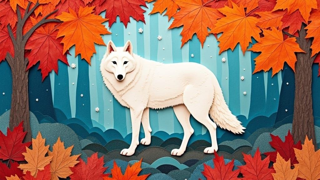 White Wolf in Autumn Forest Collage