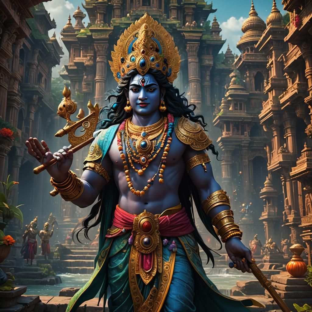 Krishna in Detailed Fantasy Concept Art