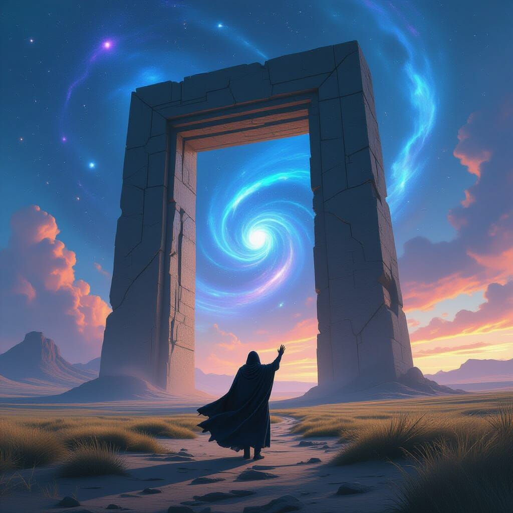 Ancient Galaxy Portal on Windswept Plain