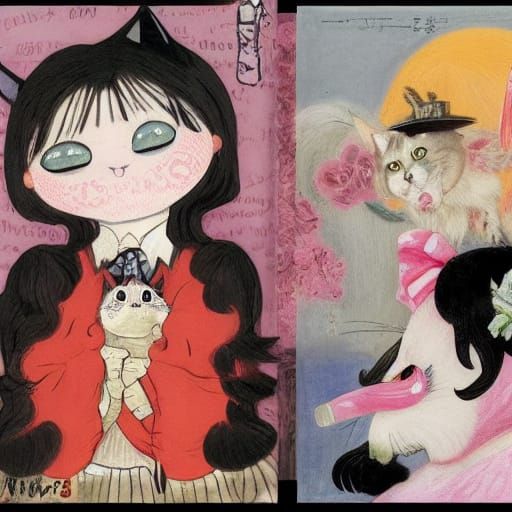 Vampire Cat and Cat Vampire in Expressionist Style