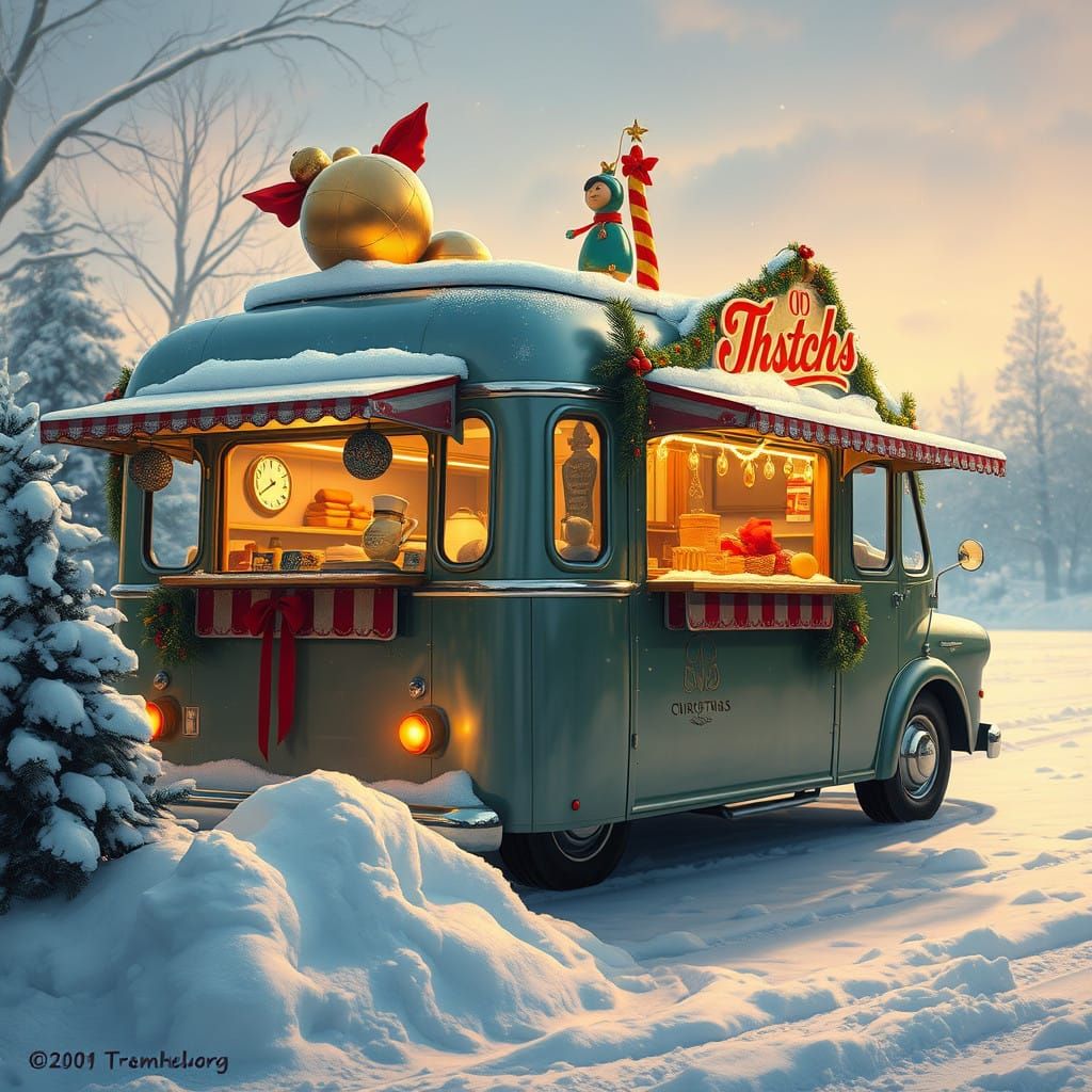 Retro Christmas Food Truck in Winter Wonderland