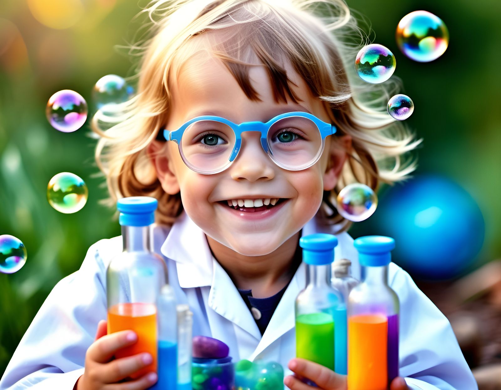 Adorable Child Scientist in Outdoor Lab: Macro Photo