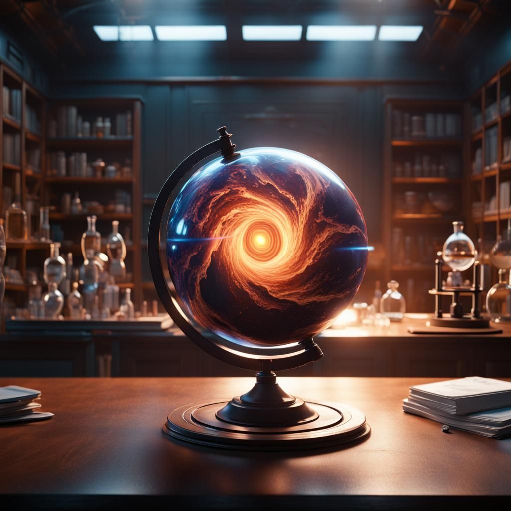 Glowing Vortex Globe in Science Lab: Fantasy Concept Art