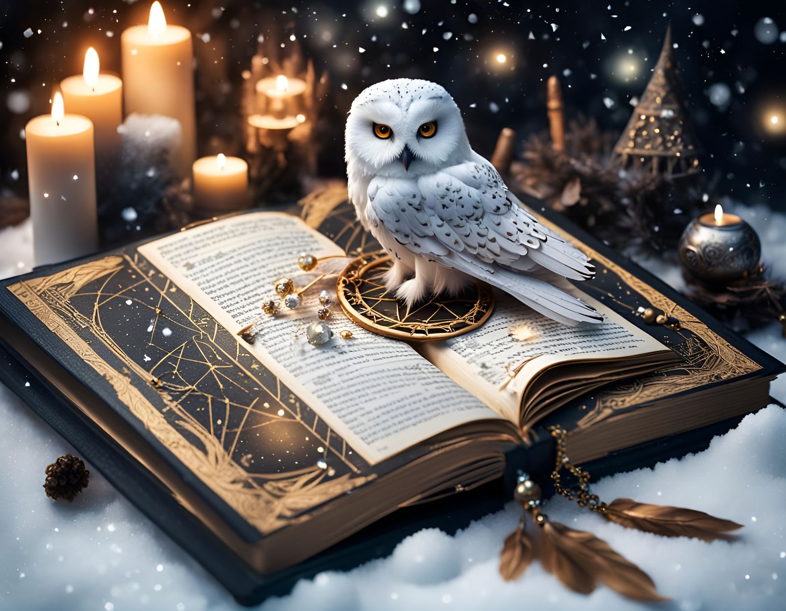 An open witchcraft book with Dreamcatcher.