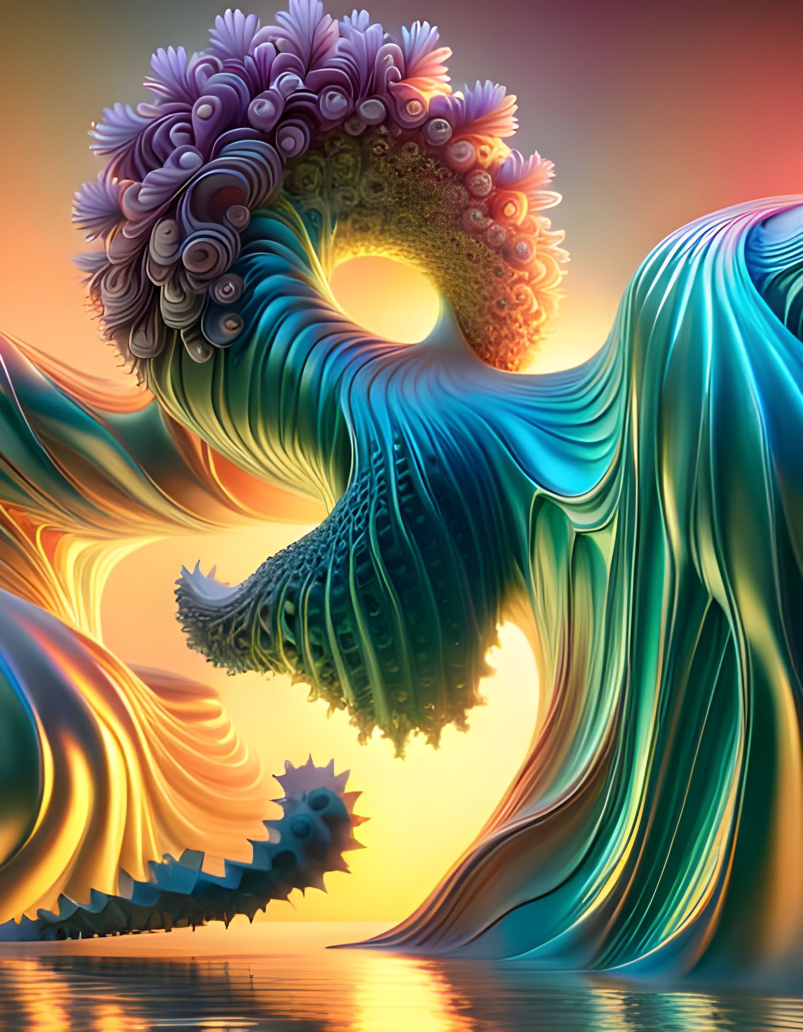 Iridescent 3D Fractal Sculptures in Liminal Style