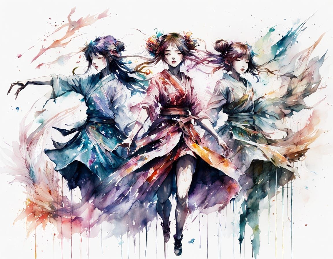 Anime Magical Girls Battle with Elemental Powers