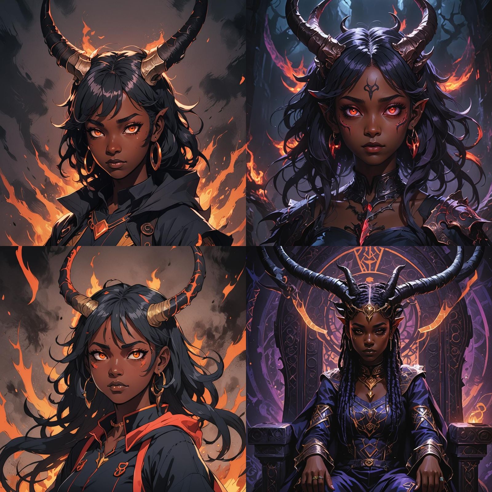 Demonic Black Teenage Girl with Horns: Anime Style