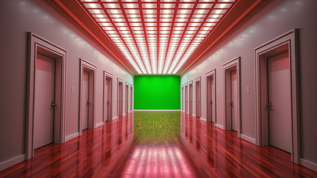 Vintage Sci-Fi Television Studio Hallway in Photorealistic D...