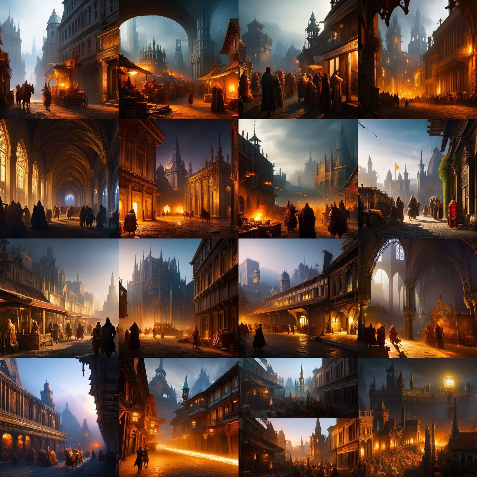 Bustling Medieval Marketplace in Dark Fantasy Style