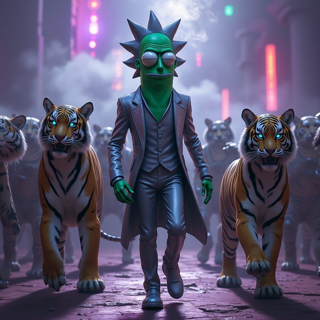 Stylish Pickle Rick in Citadel with AI Tigers