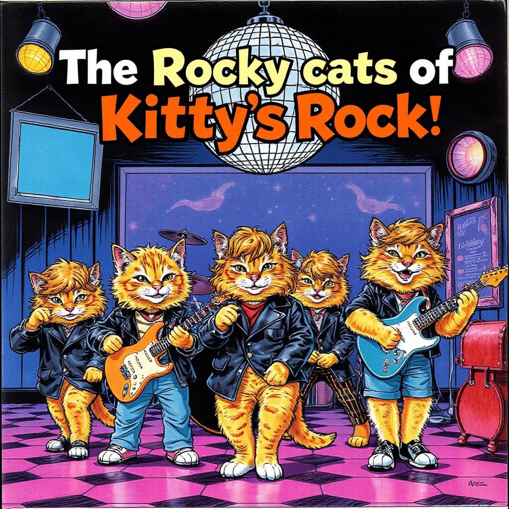 Kittens Rock Out in 1970s Comic Style