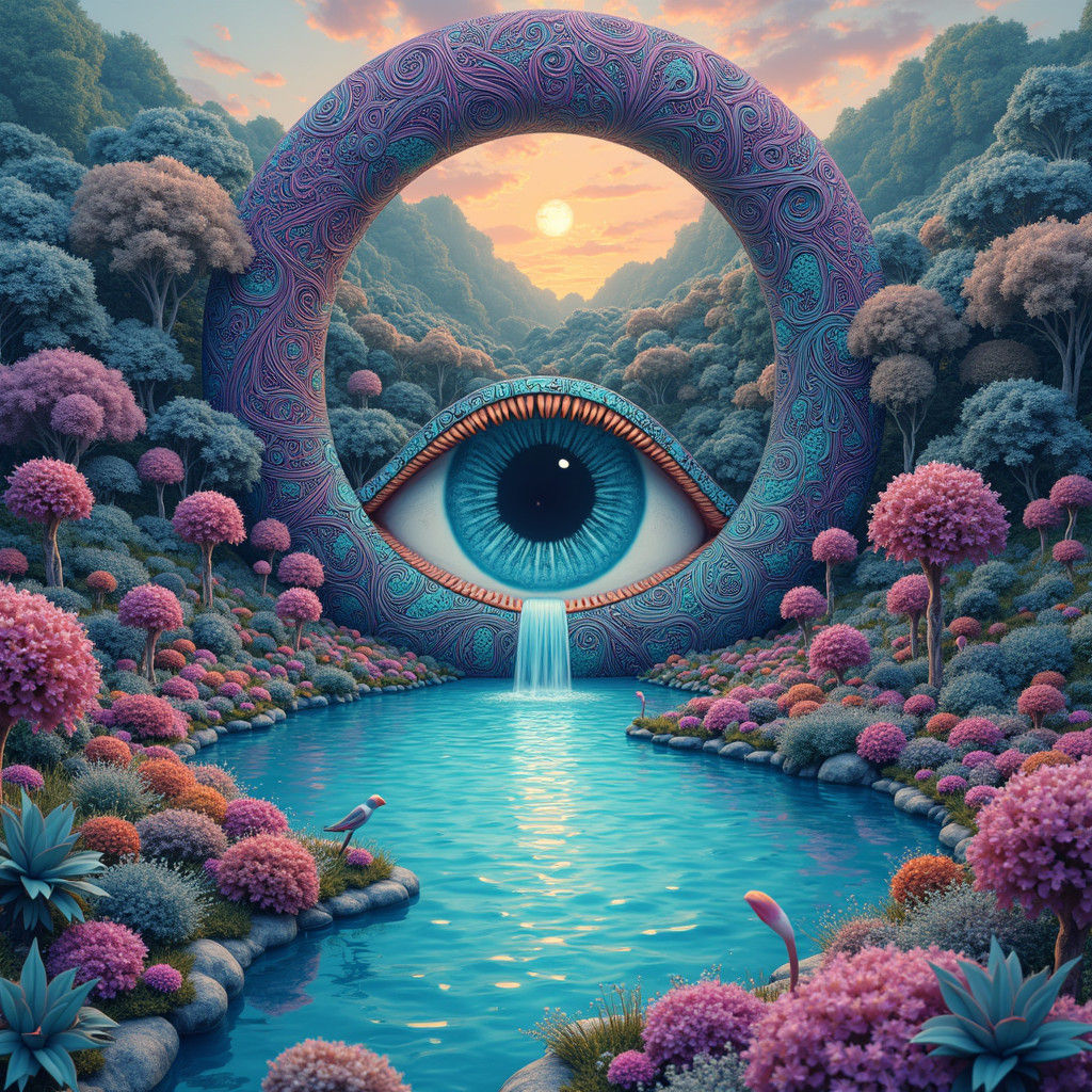 Surreal Eye Landscape with Zentangle Patterns