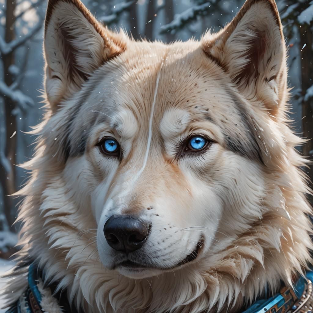 Siberian Huskies and White-Haired Man: Detailed Portrait