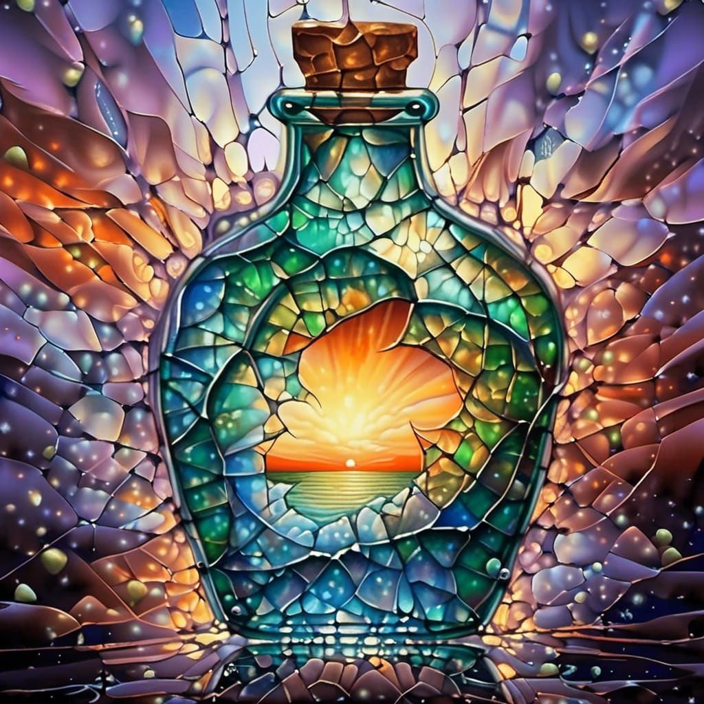 Cracked Bottle with Ethereal Magical Elements