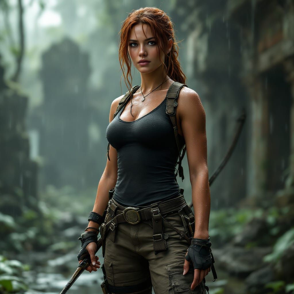 Female Adventurer With Bow in Jungle Ruins