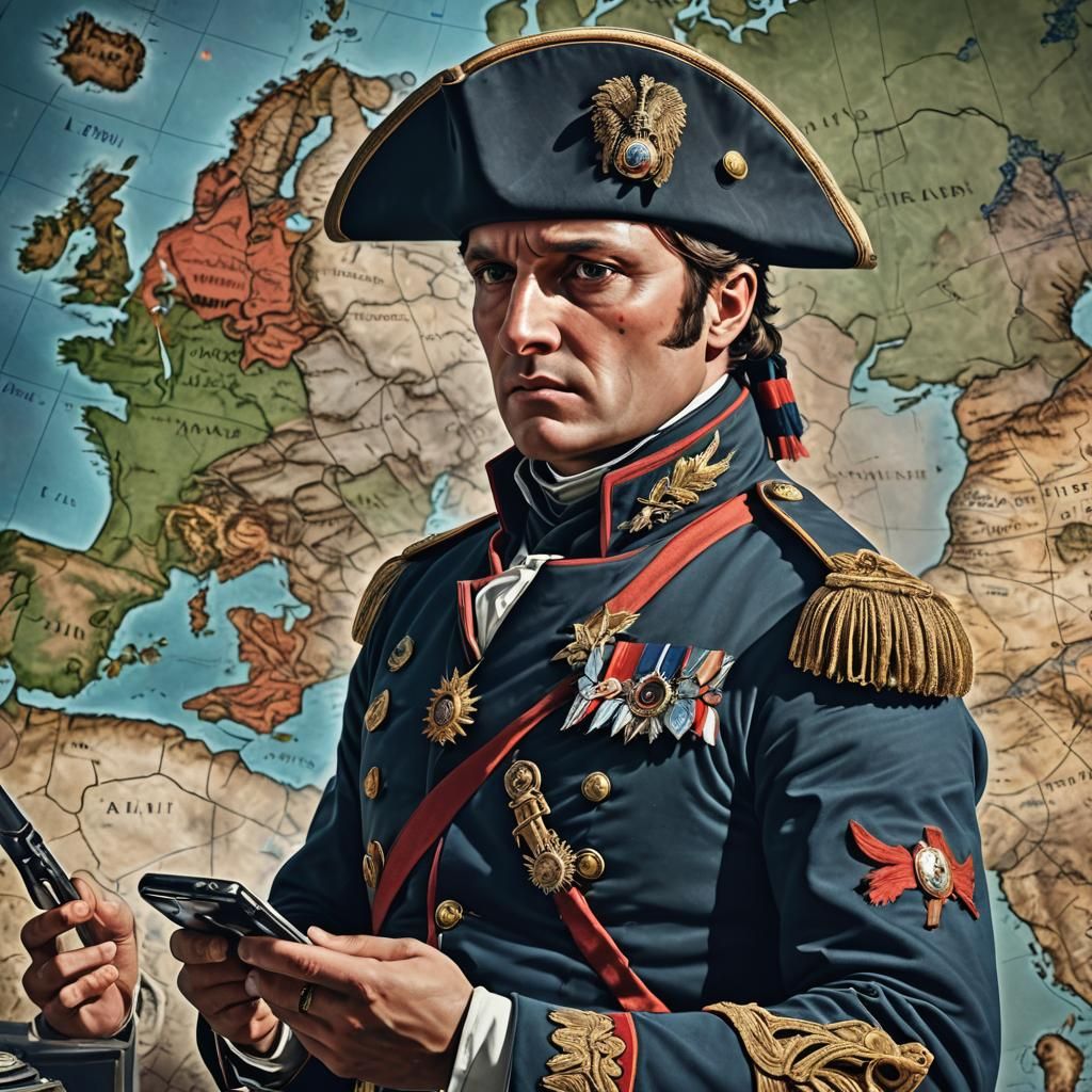 Napoleon Bonaparte Checks Smartphone: Hyper-Realistic Concep...