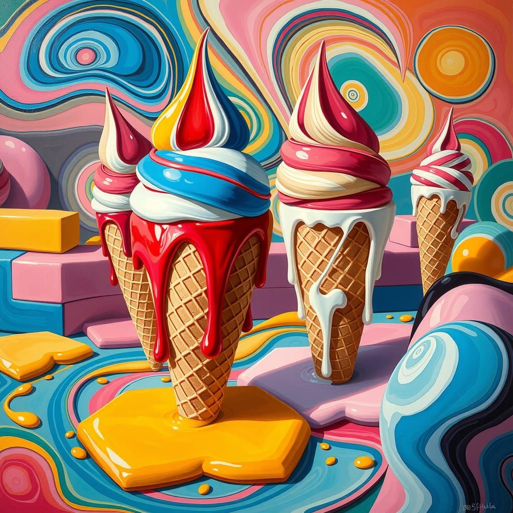 Melting Ice Cream in Abstract Cubist Candyland