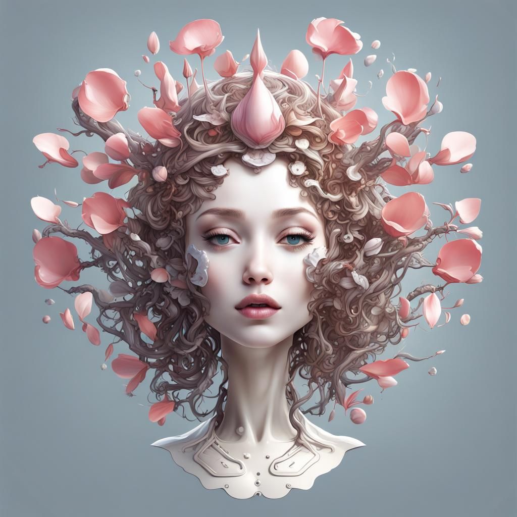 Robotic Petal Queen: Detailed Fantasy Art Portrait