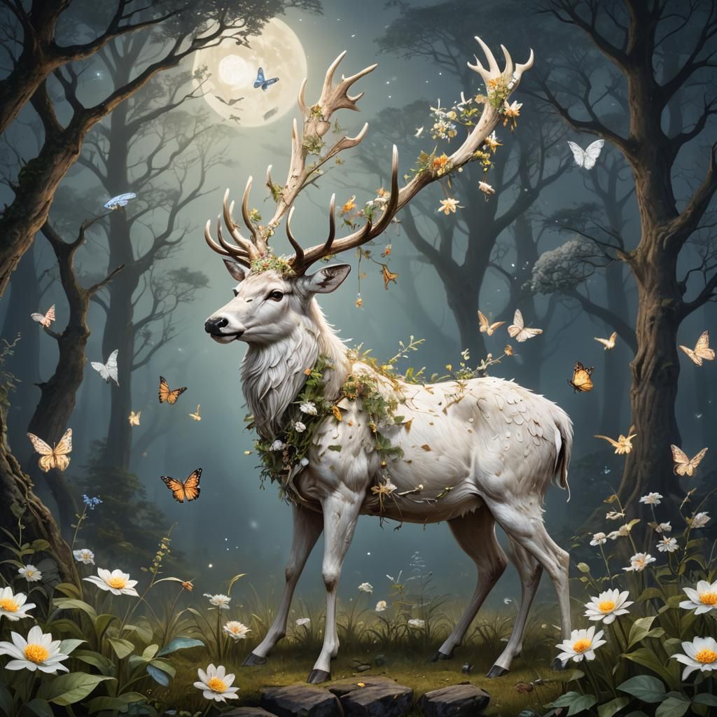 Majestic Deer God of the Forest in Moonlight