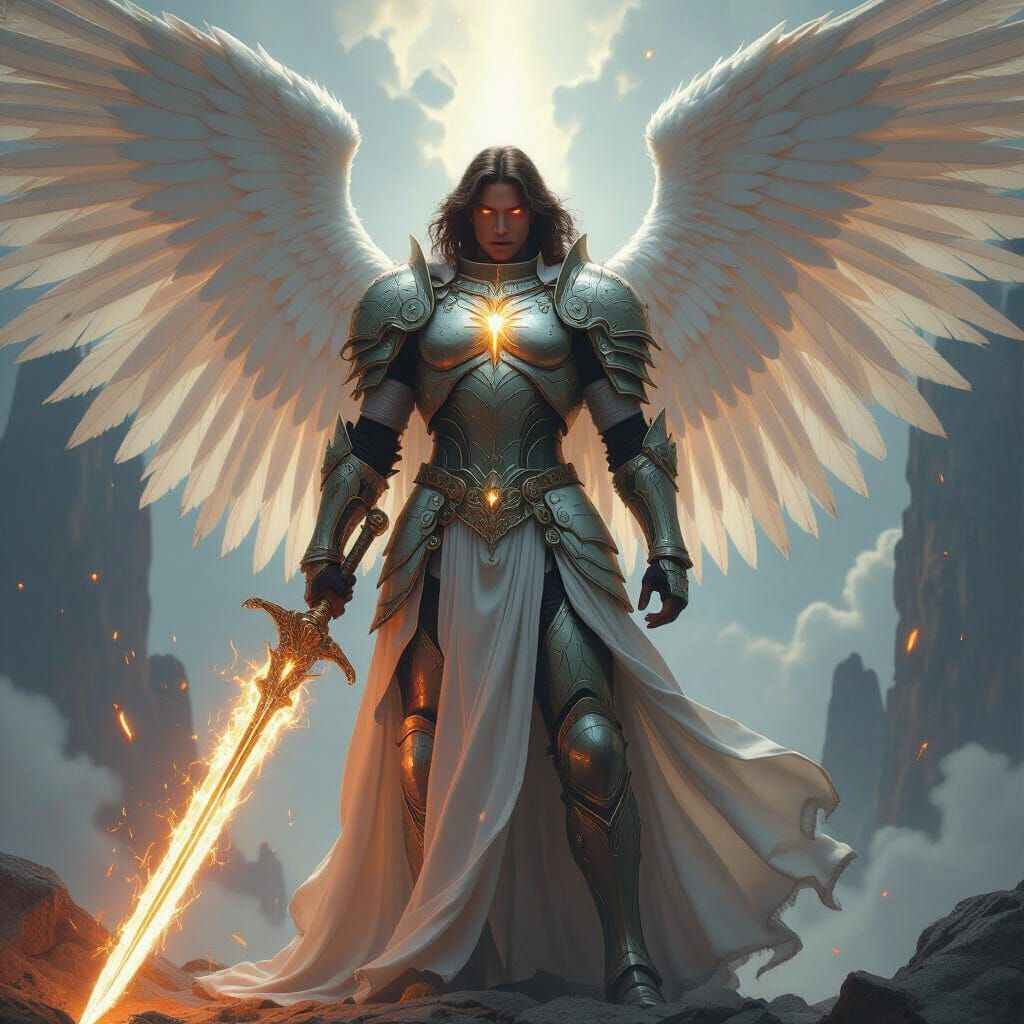 Radiant Warrior Angel in Gleaming Armor