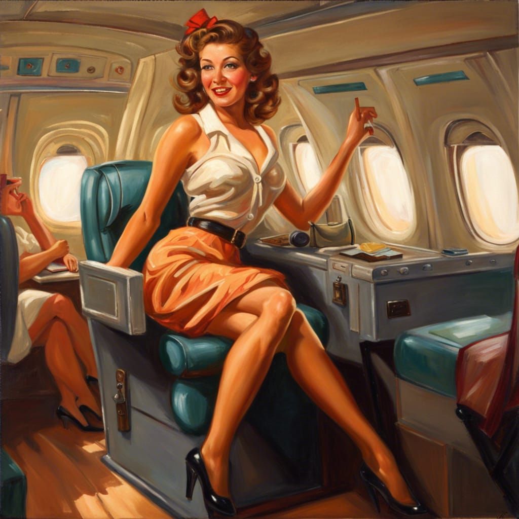 Pinup girl posing on airplane