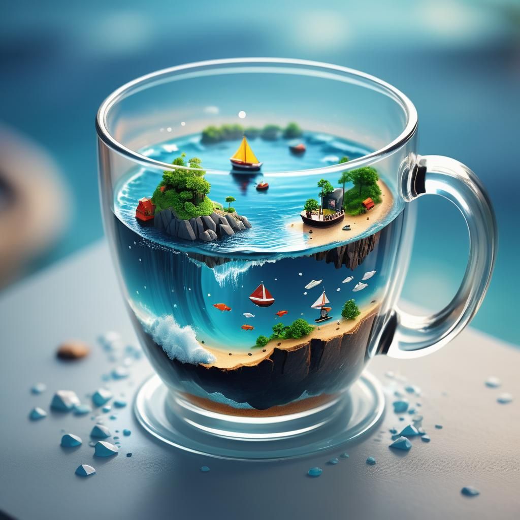 Isometric Sea in Coffee Cup