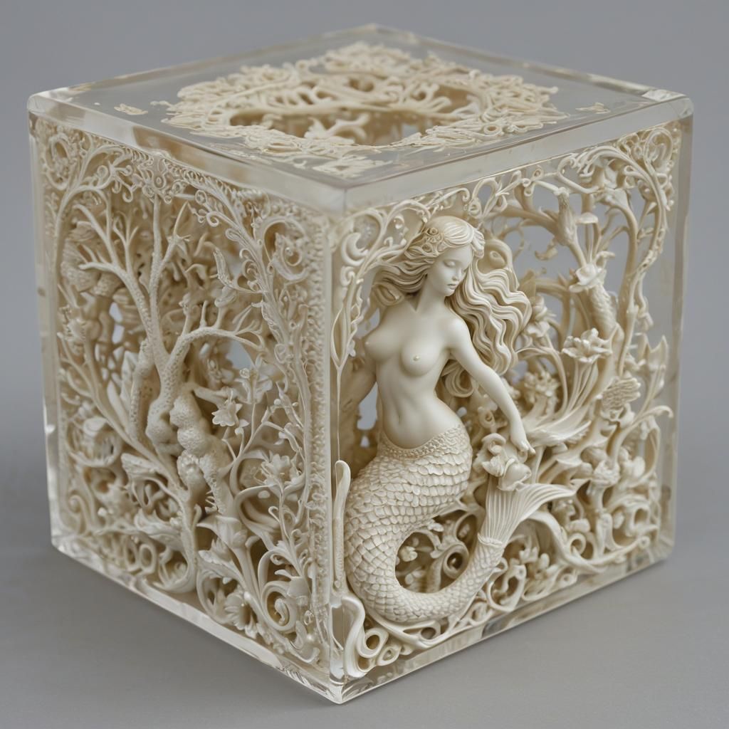 Resin cast mermaid cube