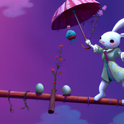 Fantastical Bunny on Tightrope, Digital Art