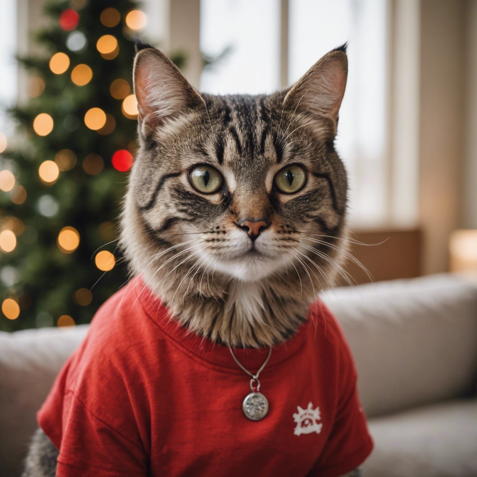 Anthro Cat in Red T-Shirt, Professional Photo