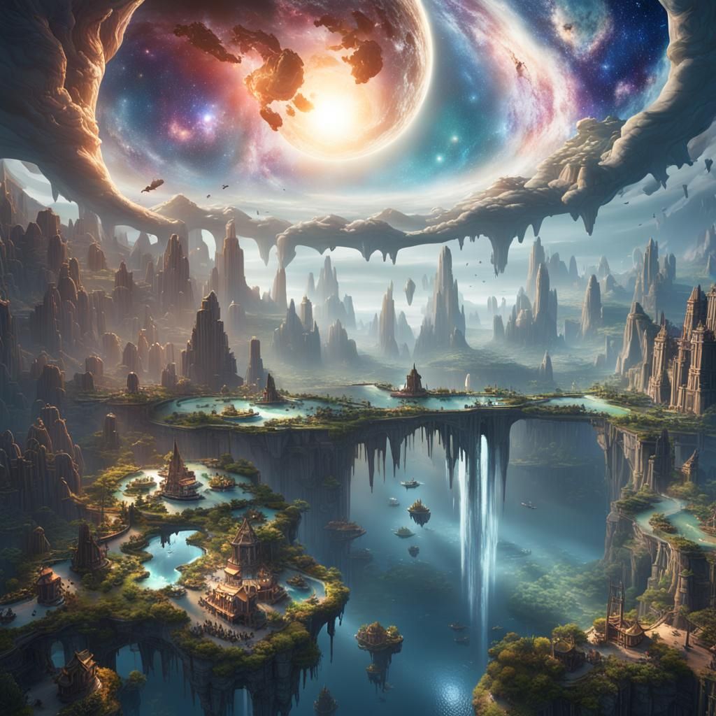 Inverted Earth and Galaxy: A Matte Painting