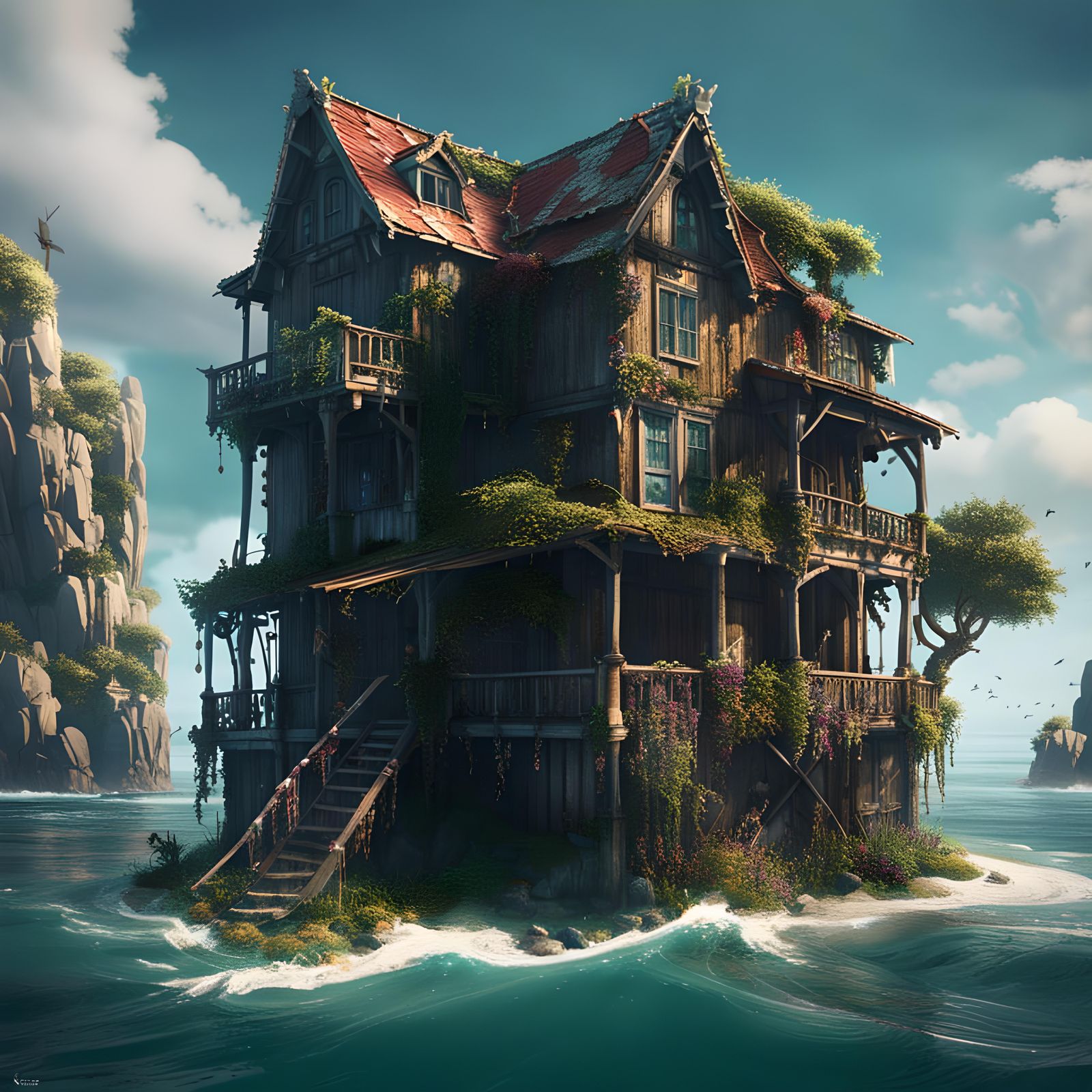 Old House on Tiny Island: Fantasy Concept Art