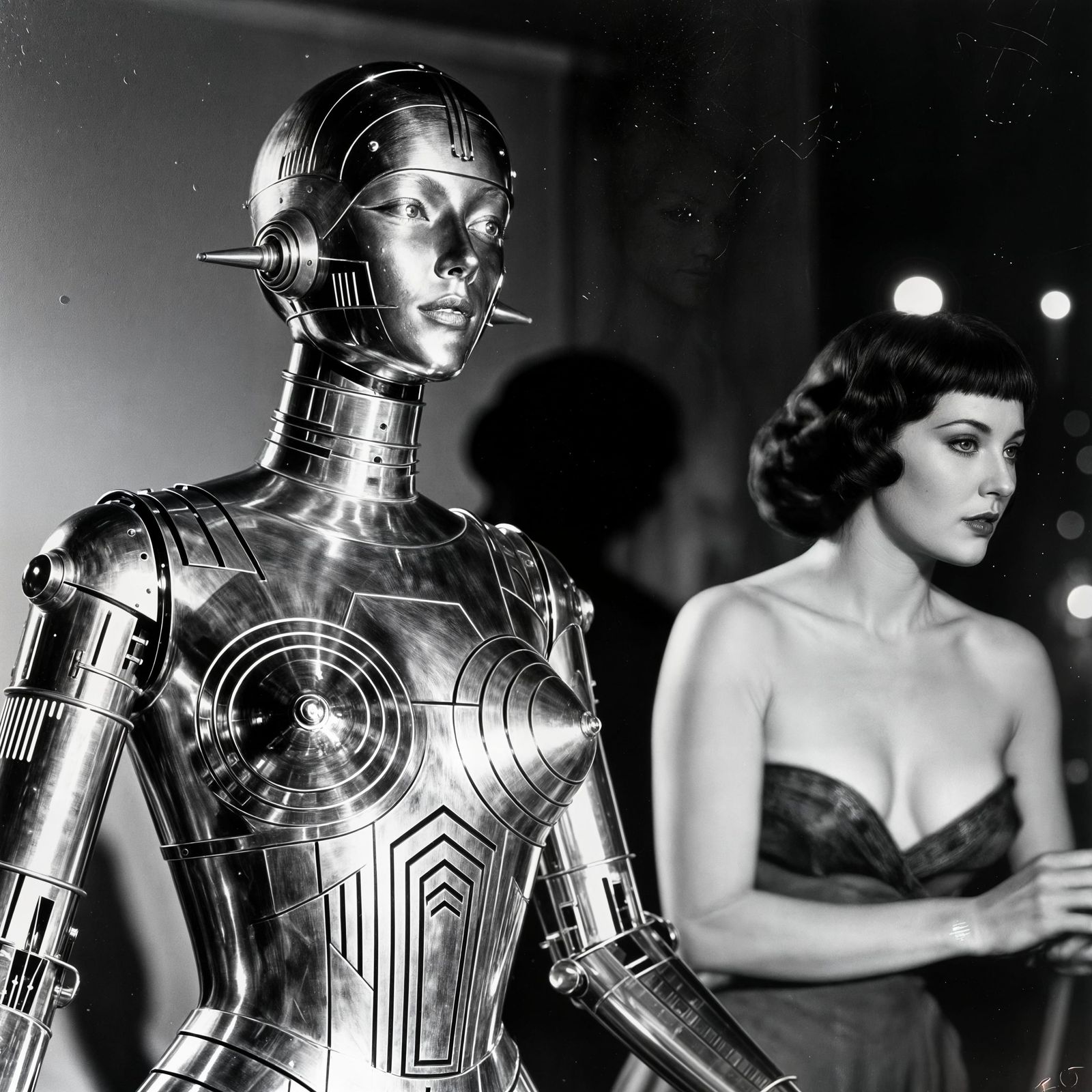 Art Deco Robot Woman in Strong Shadows