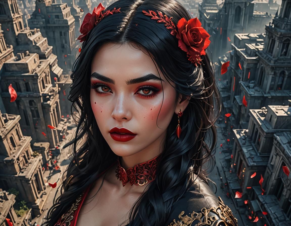 Gorgeous Woman with Red Lips, Detailed Matte Painting