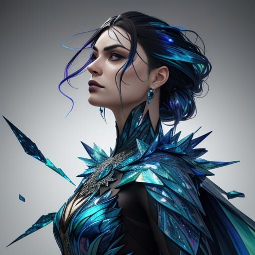 Woman in Shimmering Glass Dress, Detailed Splash Art