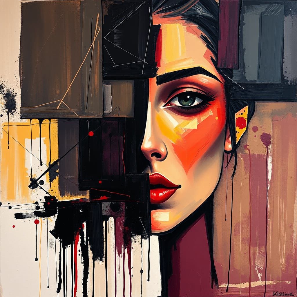 Fragmented Cubist Portrait in Contrasting Light