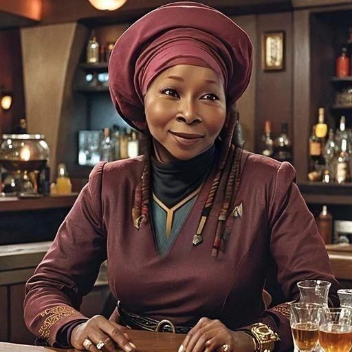 Whoopi Goldberg as Guinan from star trek the next generation (television series)