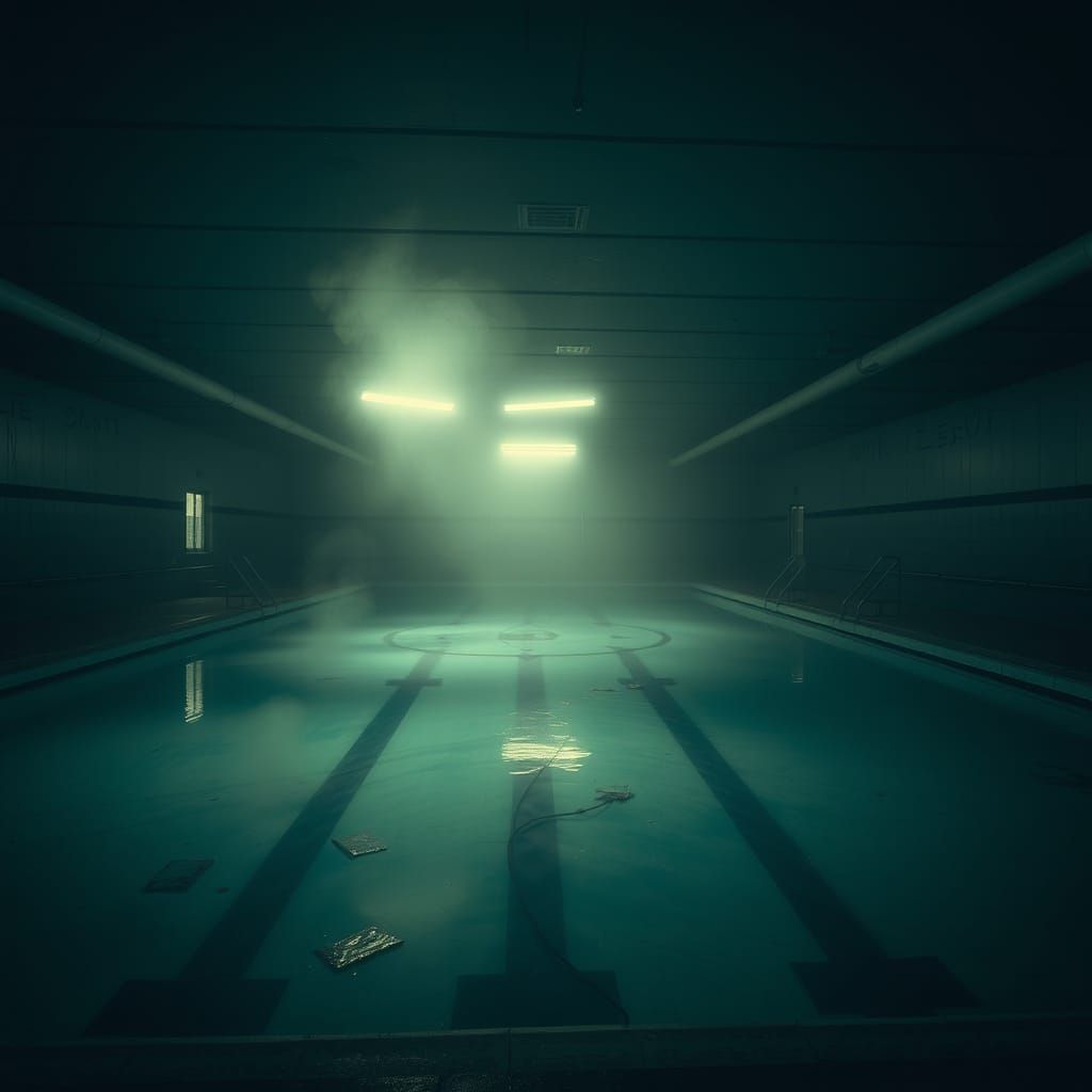 Abandoned Indoor Pool in a Haunting, Liminal Space