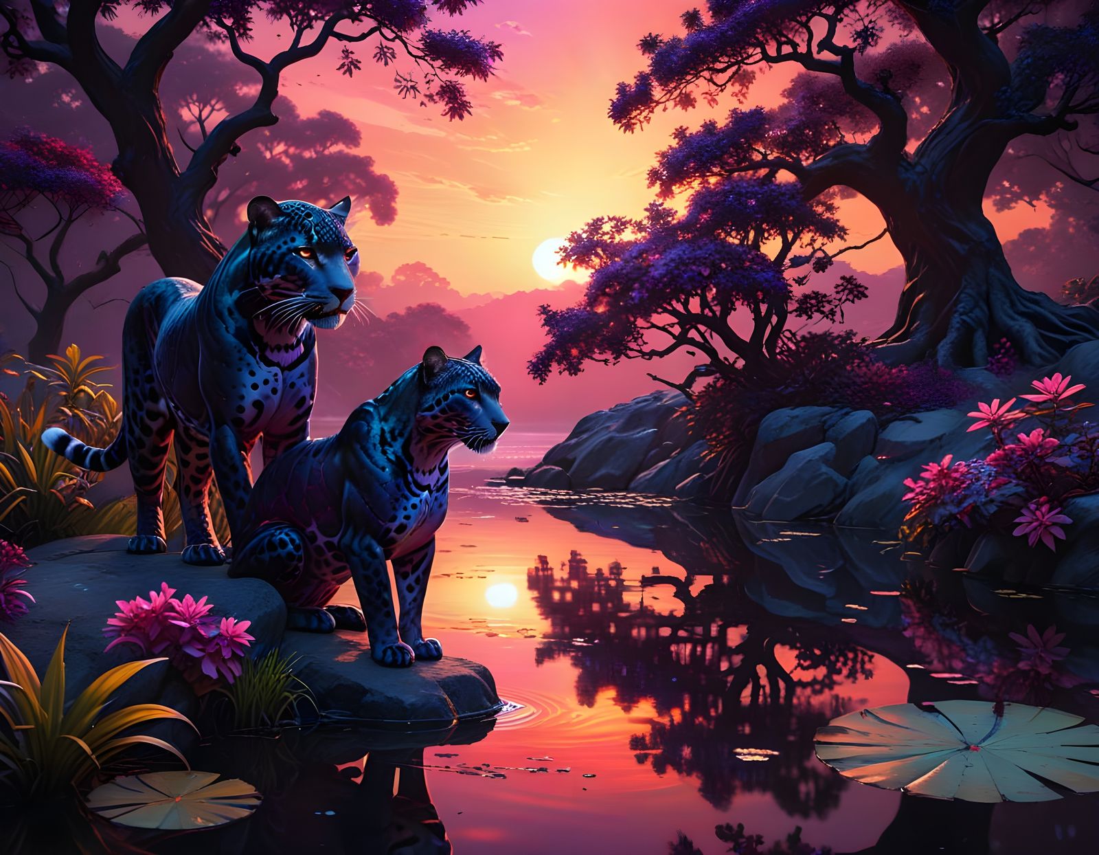 Elegant Iridescent Jaguar at Sunset