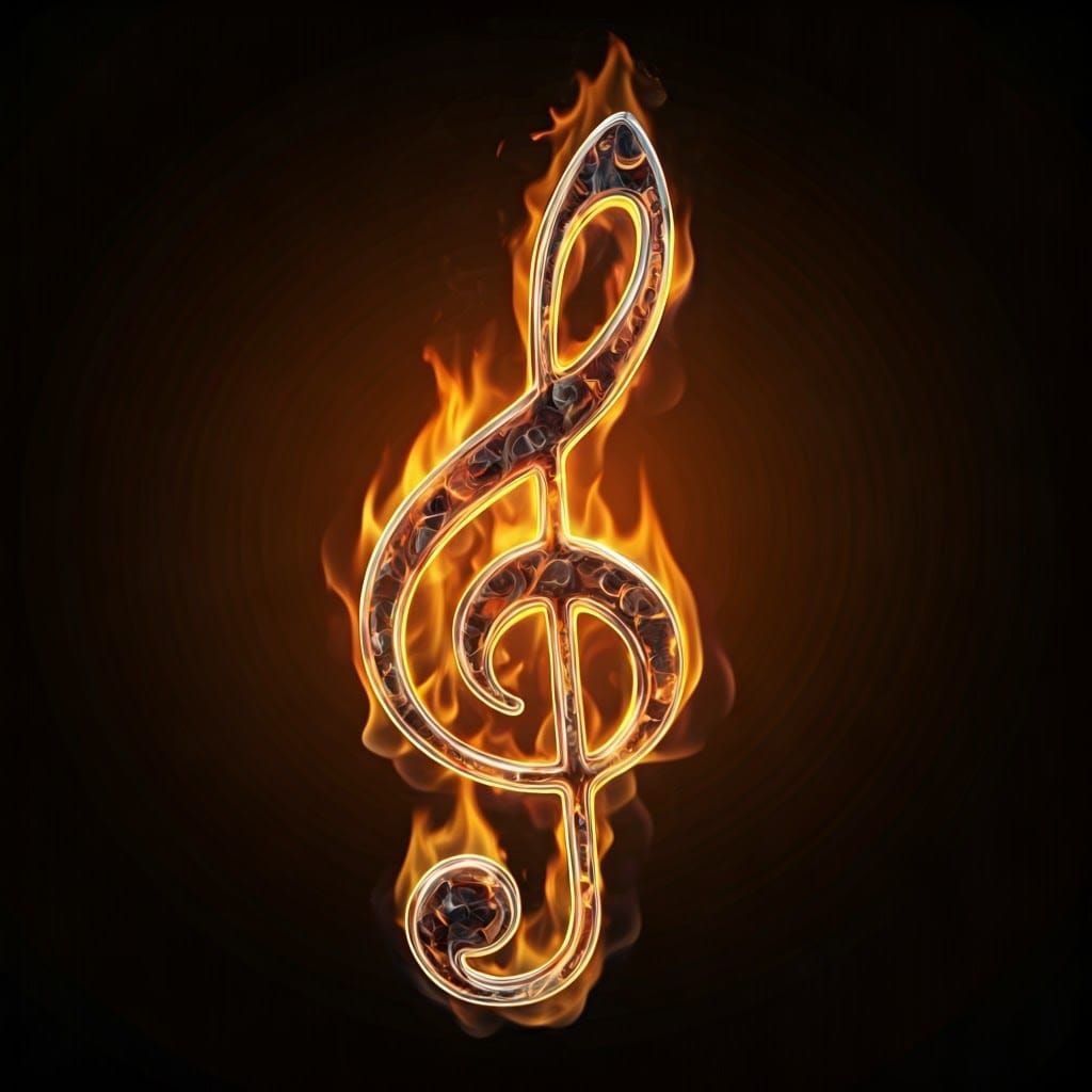 Fiery Glass Treble Clef Sculpture