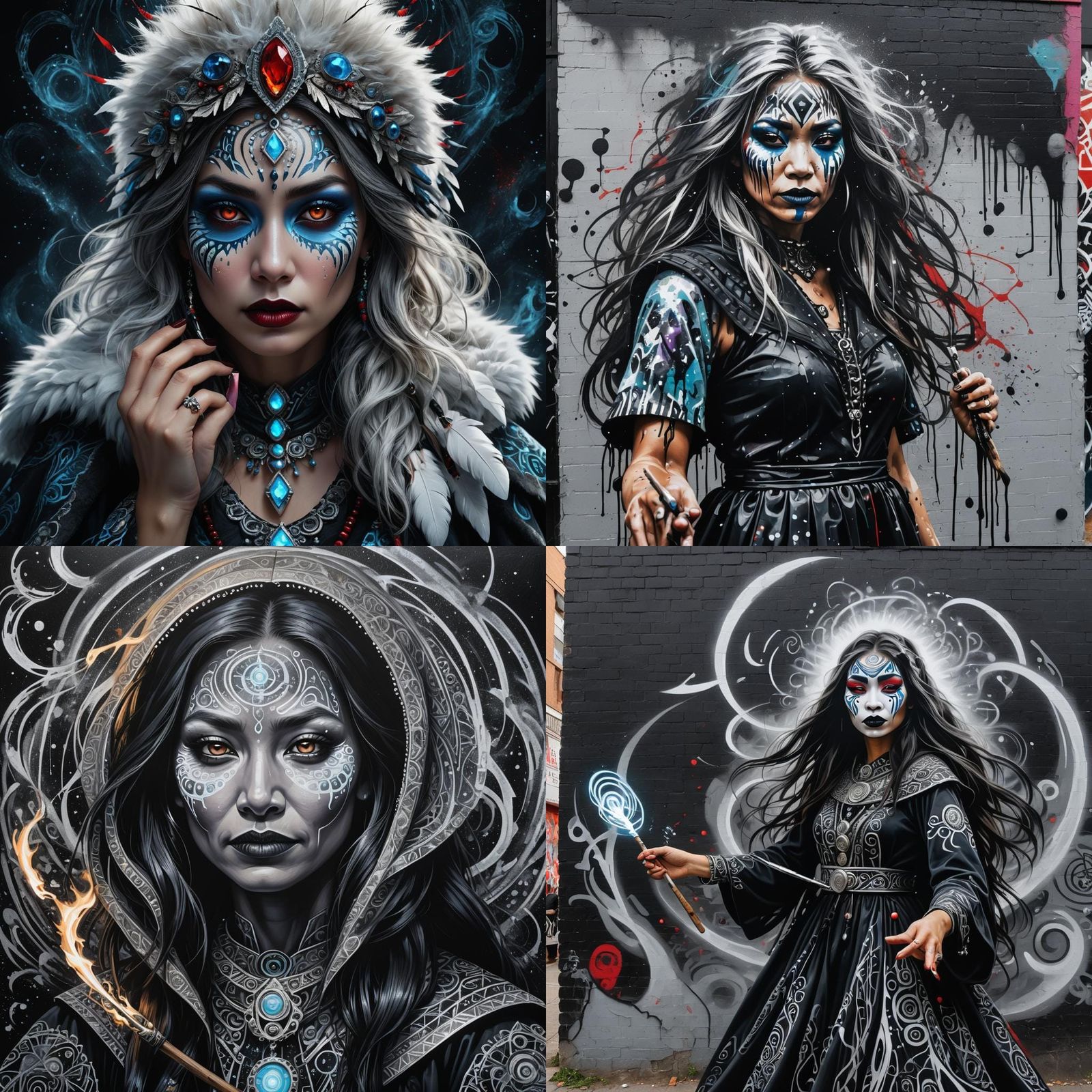 Eskimo Witch with Enigmatic Aura in Graffiti Art