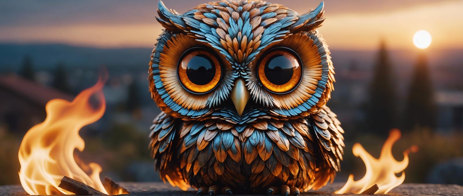 Flaming Chibi Owl in Detailed 3D