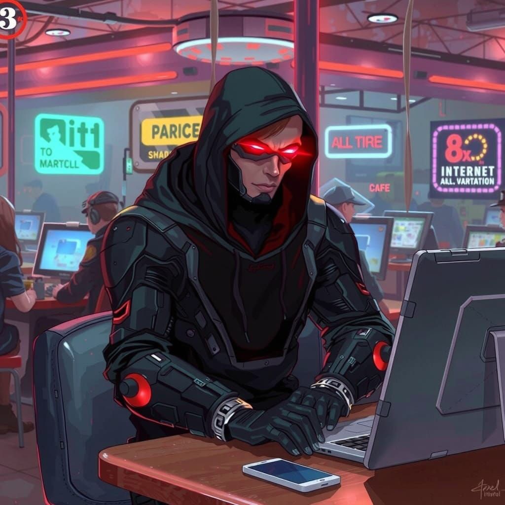 Cyborg in Internet Cafe: Cyberpunk Style