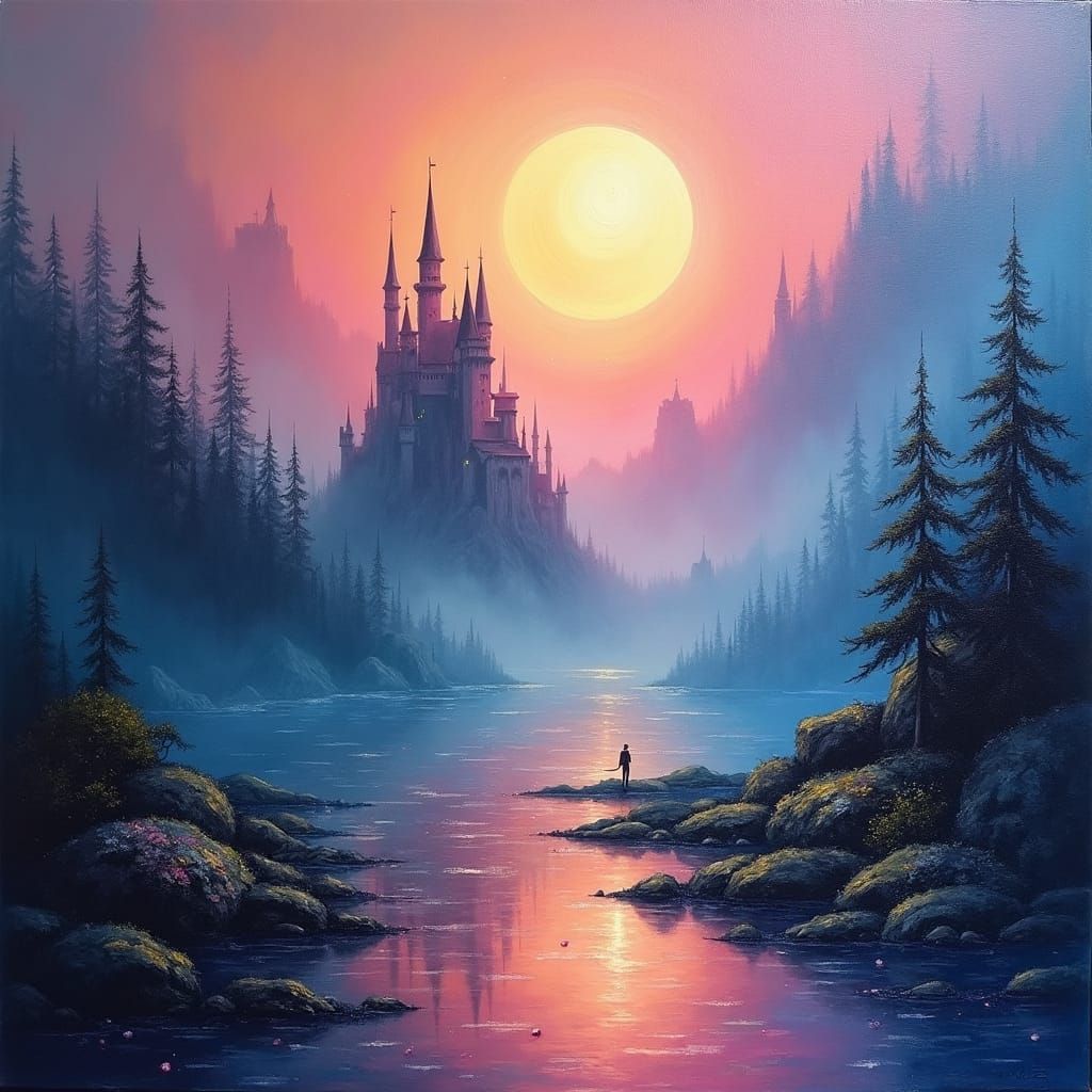 Surreal Castle Dreamscape in Expressionist Oil Painting