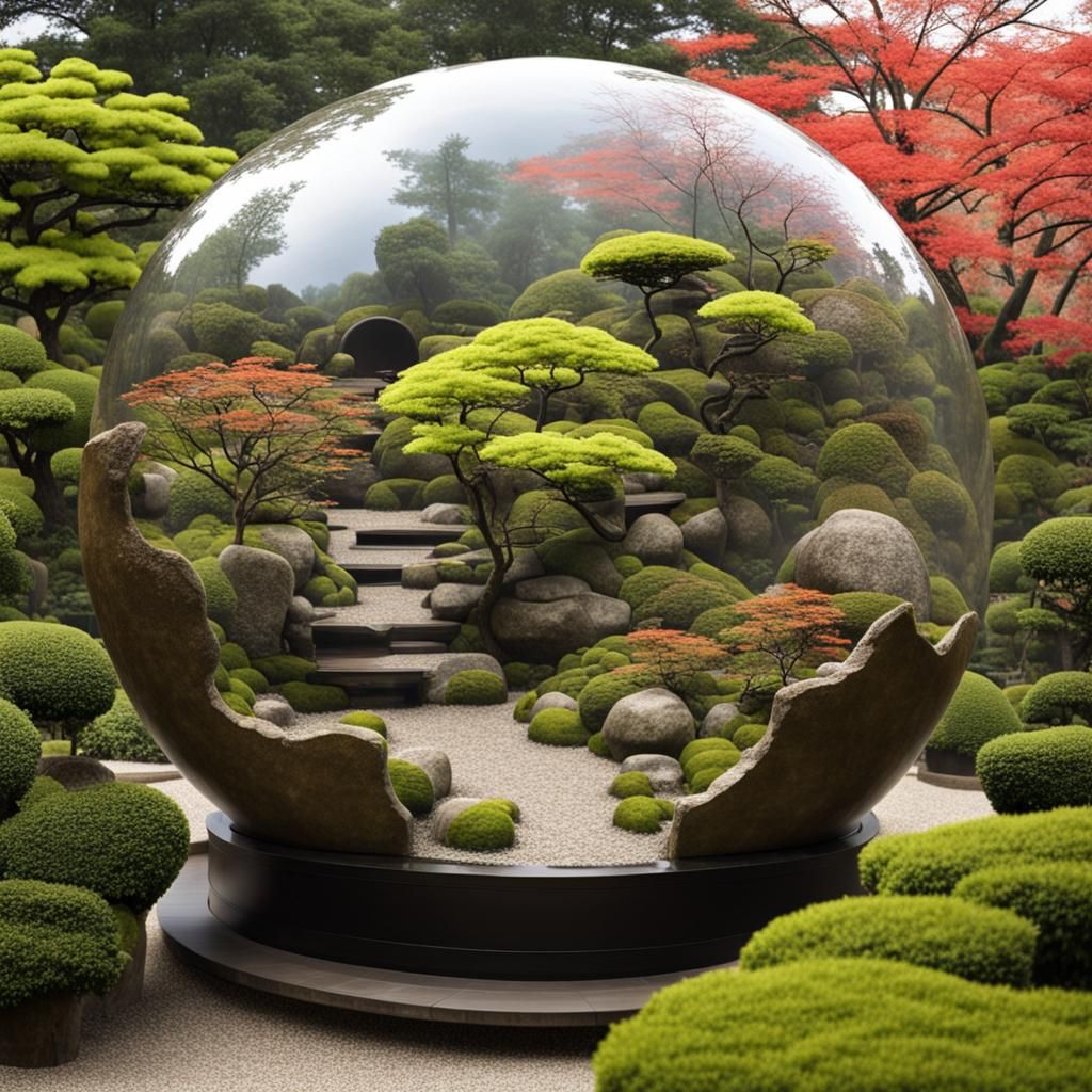 Japanese Garden Enclosed in Glass Sphere